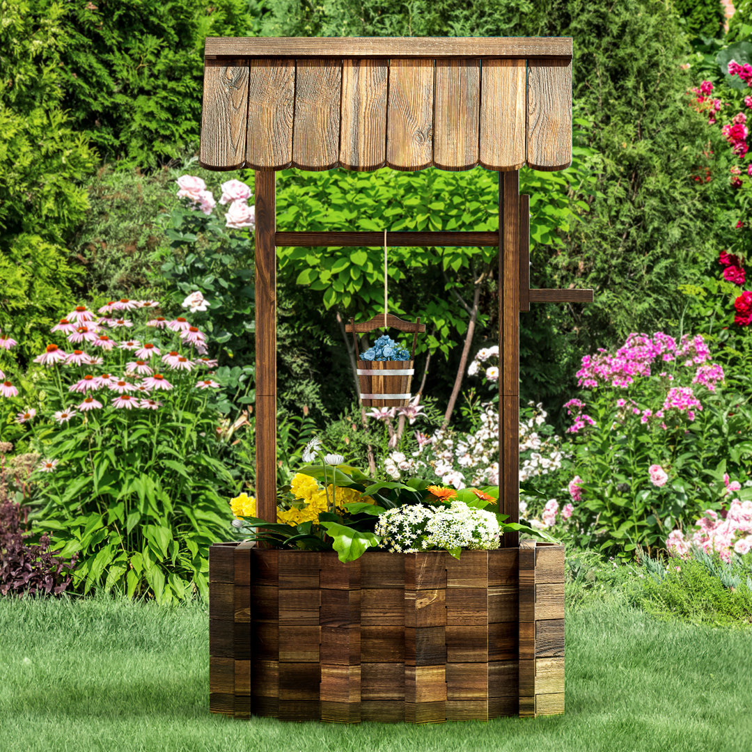 Dontrelle 54"Hx25.2"W Decorative Wooden Wishing Well Outdoor Planter for Flower and Plants